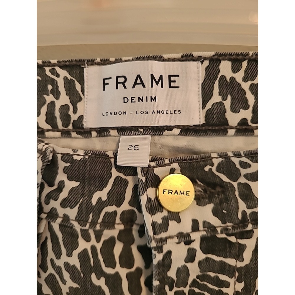 FRAME Denim ANIMAL PRINT‎ LE HIGH ANKLE SKINNY JEANS SZ 26 Gray White Faded